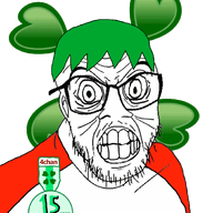 4chan angry anime badge clenched_teeth glasses green_hair hair large_eyes stubble variant:feraljak yotsoyba // 915x1200 // 2.5MB