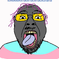animated clothes flag glasses grey_skin hair lolkek mustache open_mouth purple_hair soot_colors soybooru soyjak stubble text tongue tranny variant:bernd yellow_teeth // 434x475 // 30.0KB