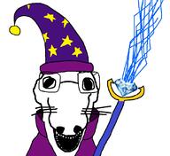 animal clothes dog gem glasses hat magic open_mouth robe soyjak staff star stars variant:dogjak wizard_hat // 1080x991 // 57.6KB