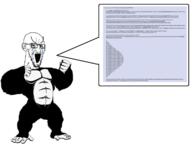 4chan animal animated anti_anti_soyjak arm bloodshot_eyes copypasta crying ear full_body glasses gorilla hand large_eyebrows leg open_mouth qa_(4chan) screenshot soyjak speech_bubble stubble text variant:soyak // 1200x950 // 286.0KB