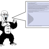 4chan animal animated anti_anti_soyjak arm bloodshot_eyes copypasta crying ear full_body glasses gorilla hand large_eyebrows leg open_mouth qa_(4chan) screenshot soyjak speech_bubble stubble text variant:soyak // 1200x950 // 286.0KB