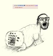 art black_and_white diaper drawfag drawing fat full_body glasses goth hair lipstick makeup multiple_arms obese poop request shit_stains soyjak stubble tranny trans_rights transgender_flag variant:hot_sauce // 985x1054 // 368.6KB