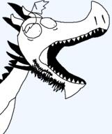 artist:crimsonvoidhydra1488 glasses horn open_mouth scared sharp_teeth shocked spike spikes teeth variant:dragonjak // 380x453 // 12.6KB