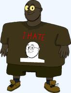 2soyjaks black_skin clothes dirty dirty_clothes full_body shoe shorts sock sweating text variant:weirdpenis weirdpenis_hater white_skin yellow_sclera // 2091x2739 // 89.7KB