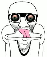 animated arm closed_mouth clothes distorted glasses oh_my_god_she_is_so_attractive soyjak stubble subvariant:el_perro_loco tongue tshirt variant:el_perro_rabioso // 415x500 // 284.3KB