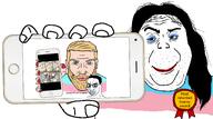 arm award clitty clitty_leakage clothes comic dog dog_ears foot full_boxy glasses hair hand holding_object holding_phone iphone lipstick meta:tagme most_retarded_tranny_award nordic_chad open_mouth painted_nails phone purple_hair soyjak stubble tongue tranny troon twitter variant:alicia variant:bernd variant:chudjak woahjack yellow_teeth // 2218x1237 // 956.8KB