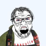 bomb charls_carroll clothes dynamite glasses hair mde million_dollar_extreme soyjak stubble tattoo variant:feraljak vest // 1500x1500 // 234.2KB