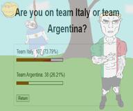 3soyjaks argentina arm background bloodshot_eyes blue_eyes buff clothes cloud country crying dead ear flag flag:argentina flag:italy full_body glasses grass hand internet italy leg lipstick open_mouth percentage poll purple_hair rope screenshot shoe skirt smile soyjak stubble subvariant:chudjak_front subvariant:unbotheredchud subvariant:wholesome_soyjak suicide sun tongue tranny tree variant:bernd variant:chudjak variant:gapejak vein vote yellow yellow_hair // 1500x1250 // 418.2KB