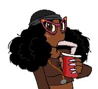 beanie black_skin brown_eyes brown_shirt drinking meta:tagme oc painted_nails pink_glasses subvariant:soyniqua variant:soytan // 195x177 // 8.2KB