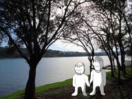 2soyjaks eyes father full_body glasses hand happy holding_hand irl irl_background lake looking_at_you nose ominous ominous_shadow plant shadow smile son stubble subvariant:wholesome_soyjak subvariant:wholyjak teeth tree variant:gapejak wholesome wrinkles // 3648x2736 // 11.7MB