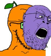 2soyjaks froot froot_(user) glasses mask orange_skin purple_skin smug soyjak stubble thanos thanos_(user) variant:soyak variant:unknown // 720x800 // 70.9KB