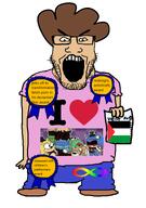 angry autism award brown_hair dark_skin deviantart flag:palestine fnas fnastard glasses holding_object klunsgod open_mouth stubble variant:markiplier_soyjak variant:rupturejak // 542x770 // 109.6KB