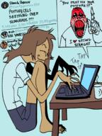 glasses hand heart i_love laptop open_mouth pointing sitting soyjak stubble text variant:unknown // 1535x2048 // 2.7MB