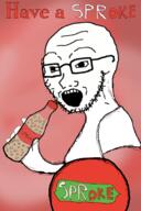bottle drink glasses holding_bottle holding_object holding_sproke open_mouth plastic_bottle soyjak sproke stubble text variant:soyak // 480x721 // 205.6KB