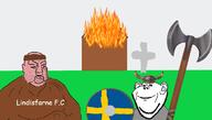 anglo axe burning christianity clothes country ear fire flag historical lindisfarne norf_f.c raid shield smile soyjak stubble sweden variant:impish_soyak_ears viking // 1146x651 // 234.8KB