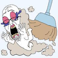 beard bloodshot_eyes broom cleaning crying dust glasses meta:not_oc open_mouth red_eyes soyjak tear variant:cleanjak yellow_teeth // 750x750 // 30.7KB