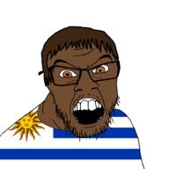 brown_eyes brown_hair brown_skin clothes country flag glasses hair open_mouth soyjak stubble uruguay variant:feraljak // 1500x1500 // 59.4KB