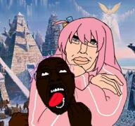 2soyjaks animated anime black_skin blue_eyes bocchi_the_rock chud chud_(boorufag) chud_(soybooru) clothes glasses gotou_hitori hair hyperborea meta:op_uploaded_a_video_of_xer_getting_choked_by_bochi_the_rock open_mouth pink_hair purple_hair soyjak stubble subvariant:chudjak_front tongue tranny variant:bernd variant:chudjak video vine_boom white_skin // 742x696, 5s // 420.8KB