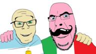 3soyjaks argentina artist:sectionalism blue_eyes clothes flag flag:argentina flag:italy friendship glasses green_eyes hand hugging int_(4chan) italy no_more_brother_wars smile stubble subvariant:wholesome_soyjak sun variant:cobson variant:feraljak variant:gapejak // 1920x1080 // 254.7KB