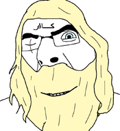 allah arabic_text beard blond blue_eyes closed_eye dajjal eyebrows glasses hair islam long_hair looking_at_you nose scar smile teeth trend:aryan variant:cobson white_background white_skin // 775x849 // 55.5KB