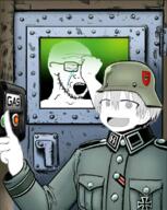 anime arm artist:curtsibling badge closed_eyes crying gas_chamber hand manga open_mouth soyjak stubble uzaki_chan_wa_asobitai uzaki_hana variant:soyak world_war_2 // 636x800 // 708.3KB