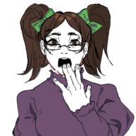 blush bow clothes dress eyelashes female femjak glasses hair hair_ribbon open_mouth subvariant:markella variant:markiplier_soyjak // 1280x1280 // 473.8KB