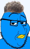blue_skin glasses raised_eyebrow series:x_inmigrants smug soyjak stubble twitter variant:smugjak zoomer zoomer_hair // 554x903 // 147.2KB
