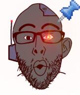 cyborg ear glasses open_mouth soyjak sticky stubble variant:nojak // 443x523 // 80.2KB