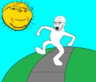 2soyjaks animated clean_dance dance full_body glasses open_mouth road smile soyjak stubble subvariant:wholesome_soyjak sun variant:gapejak variant:soyak walking yellow_skin // 1200x1016 // 351.7KB