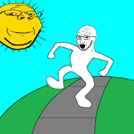 2soyjaks animated clean_dance dance full_body glasses open_mouth road smile soyjak stubble subvariant:wholesome_soyjak sun variant:gapejak variant:soyak walking yellow_skin // 1200x1016 // 351.7KB
