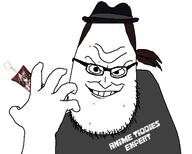 4chan 4cuck anime anime_girl beard black_glasses body_pillow evil eyeglasses fedora glasses gray_shirt grey_shirt hair keychain neet otaku reddit smile sude syndrome_(the_incredibles) the_incredibles variant:syndromejak white_skin // 557x446 // 34.0KB