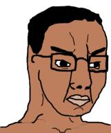 angry brown_skin closed_mouth glasses hair soyjak variant:chudjak // 645x770 // 33.5KB