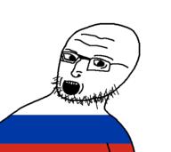 flag flag:russia glasses looking_to_the_left open_mouth russia soyjak stubble teeth torso variant:A24k wrinkles // 466x415 // 3.5KB