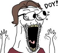 brown_hair clothes excited eyes_popping glasses hair hand hands_up jerma985 open_mouth soyjak stubble subvariant:waow text variant:soyak yellow_teeth // 1024x946 // 313.6KB