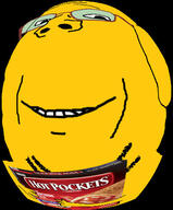 animal arm distorted dog ear glasses hand holding_object hot_pockets smile soyjak stubble variant:gapejak yellow_skin // 384x464 // 60.7KB