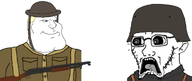 a10_eyes blue_eyes closed_mouth ear germany glasses helmet looking_at_each_other military_uniform nose open_mouth screaming shotgun soyjak stubble subvariant:doctos subvariant:mexiaryan teeth tongue trend:doctos united_states variant:meximutt variant:soyak war winchester_1897_shotgun ww1 // 947x401 // 152.0KB