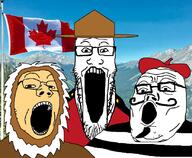 3soyjaks beard beret canada canadian clothes country flag flag:canada glasses hat irl_background mustache open_mouth quebec soyjak stretched_mouth stubble trend:soyjak_trio variant:gapejak variant:markiplier_soyjak variant:tony_soprano_soyjak white_skin // 828x681 // 402.8KB