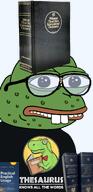 acne amphibian bald bandage blue_background book bowtie buck_teeth closed_mouth clothes dictionary dinosaur english_language frog glasses green_skin irl lips looking_at_you nas nas:pepe nerd oxford_english_dictionary pepe_the_frog series:pepe_hat teeth thesaurus tshirt wart warts websters_dictionary // 849x1755 // 1.0MB