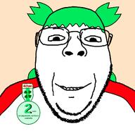 4chan anime artist:xjanny badge clothes glasses green_hair hair looking_at_viewer looking_at_you stubble suba teeth variant:bernd yotsoyba // 1160x1125 // 61.6KB