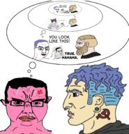 anger_mark angry antifa arm beard bloodshot_eyes blue_hair closed_mouth clothes communism crying ear flag glasses hair hammer_and_sickle hand holding_object multiple_soyjaks mustache nordic_chad picture pink_skin pointy_ears purple_hair side_profile soyjak subvariant:chudjak_front text thought_bubble tranny variant:chudjak vein white_skin // 3282x3408 // 3.2MB