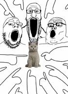 3soyjaks animal cat ear full_body glasses hand leg open_mouth pointing soyjak stretched_mouth stubble trend:soyjak_trio variant:gapejak variant:markiplier_soyjak variant:tony_soprano_soyjak // 720x984 // 89.0KB