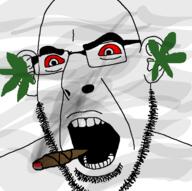 angry bloodshot_eyes ear glasses open_mouth smoke smoking soyjak stubble variant:cobson weed // 722x720 // 116.5KB