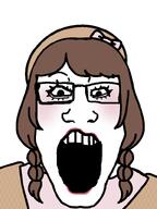 braids clothes female gape glasses hat looking_at_you makeup open_mouth subvariant:neutralkei subvariant:neutralplier variant:markiplier_soyjak // 600x800 // 110.7KB