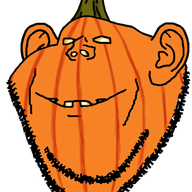 ear food fruit halloween jack_o_lantern orange_skin pumpkin series:fruiterz! smile soyjak stubble variant:impish_soyak_ears // 574x706 // 160.9KB