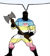 Warrior-Z(user) arabic_text axe balaclava bat batman batman_(series) black_skin brown_skin buff caligraphy flag flag:minor_attracted_person flag:norway flag:shahada full_body iron islam kratos kufic map_(pedophile) muscles muscular_male muslims norway pedophile punisher red self_insert shahada skull soybooru spawn speech_bubble speech_bubble_empty stick subvariant:chudjak_front variant:chudjak weapon // 1822x2048 // 172.4KB