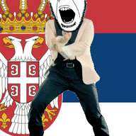 animated country dance flag flag:serbia full_body gangnam_style glasses irl open_mouth push_pin serbia soyjak sticky stubble variant:cobson // 300x460 // 637.7KB