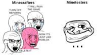 2soyjaks angry crying crying_wojak glasses meme minecraft minetest open_mouth pink_skin soyjak stubble text trollface variant:soyak video_game wojak // 960x551 // 194.8KB