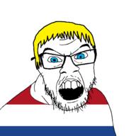 blue_eyes clothes country flag glasses hair netherlands open_mouth soyjak stubble variant:feraljak yellow_hair // 1500x1500 // 32.2KB