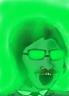 barneyfag central_intelligence_agency clothes glasses glowie glowing hair lee_goldson mustache necktie open_mouth soyjak suit sunglasses variant:wojak // 661x911 // 850.6KB