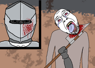 armet armor beheaded blood blood_drip blood_from_neck blood_on_face bloodshot_eyes decapitation gauntlet glasses halberd half_sword hanging helmet knight live_reaction medieval peasant subvariant:chudjak_front tongue variant:bernd variant:chudjak // 2000x1436 // 273.3KB